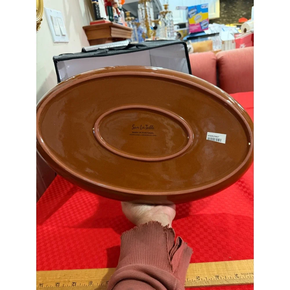 Sur La Table Ceramic Chip and‎ Dip Platter Portugal Brown Striped Chili Pepper